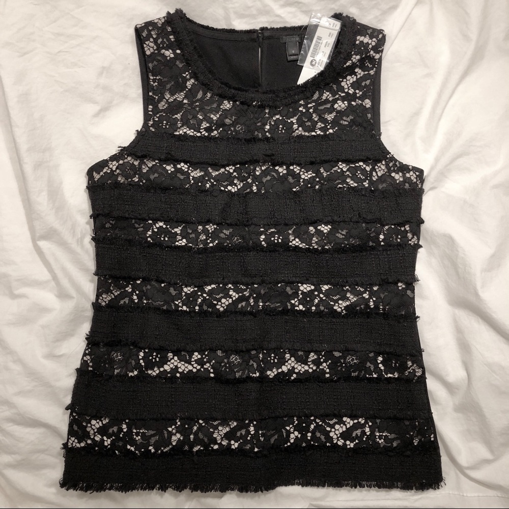 NEW J. Crew Lace Tweed Fringey Top, S